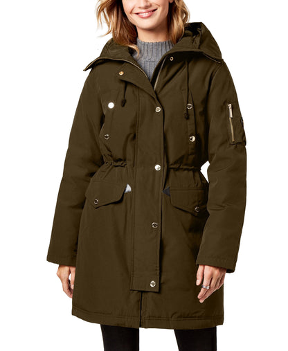 Michael Michael Kors Women's Olive Green Down Cinch Waist Parka Puffer