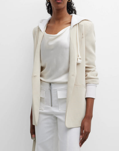 Cinq à Sept Women Hooded Padded Shoulder Khloe Blazer Plaster White Jacket