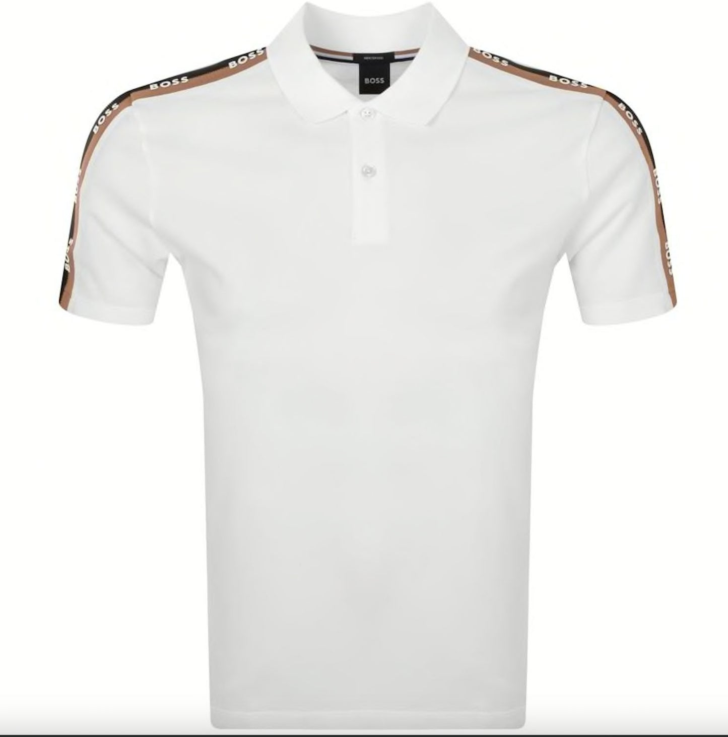 Hugo Boss Men's Parlay White Pique Cotton Shoulder Logo Short Sleeve Polo T-Shirt