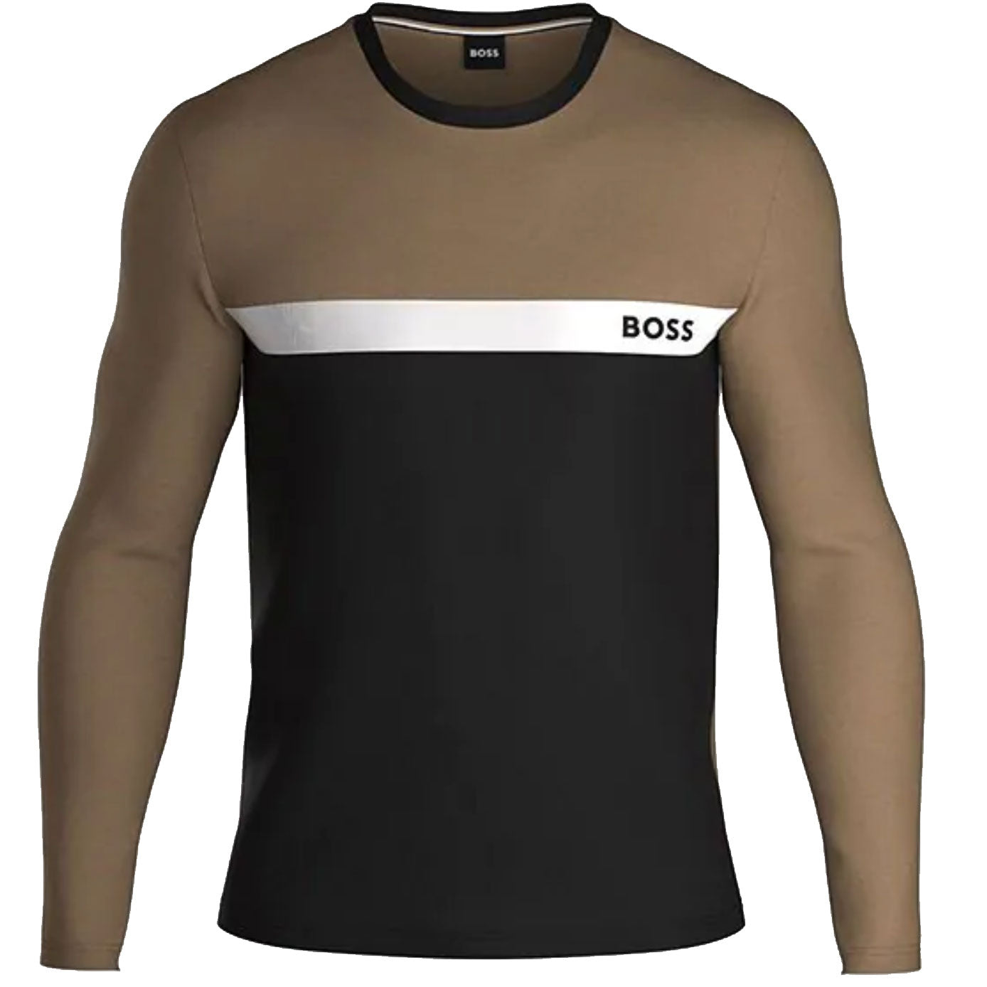 Hugo Boss Men's Color Block Balance Long Sleeve Cotton T-Shrit Black Camel