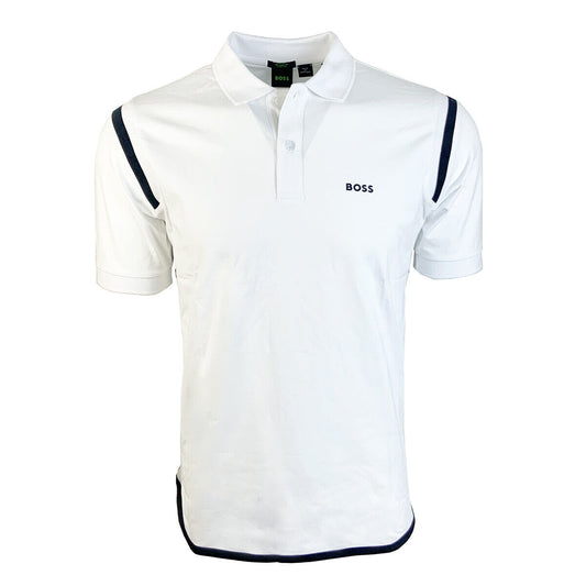 Hugo Boss Men's White Pirax 1 White Stretch Cotton Polo T-Shirt