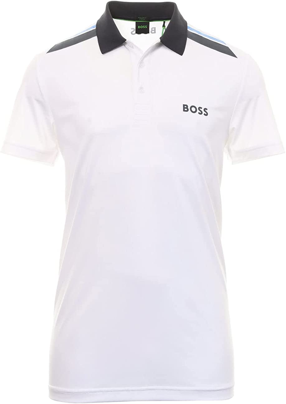 Hugo Boss Men's White Paddytech Polyester Short Sleeve Logo T-Shirt