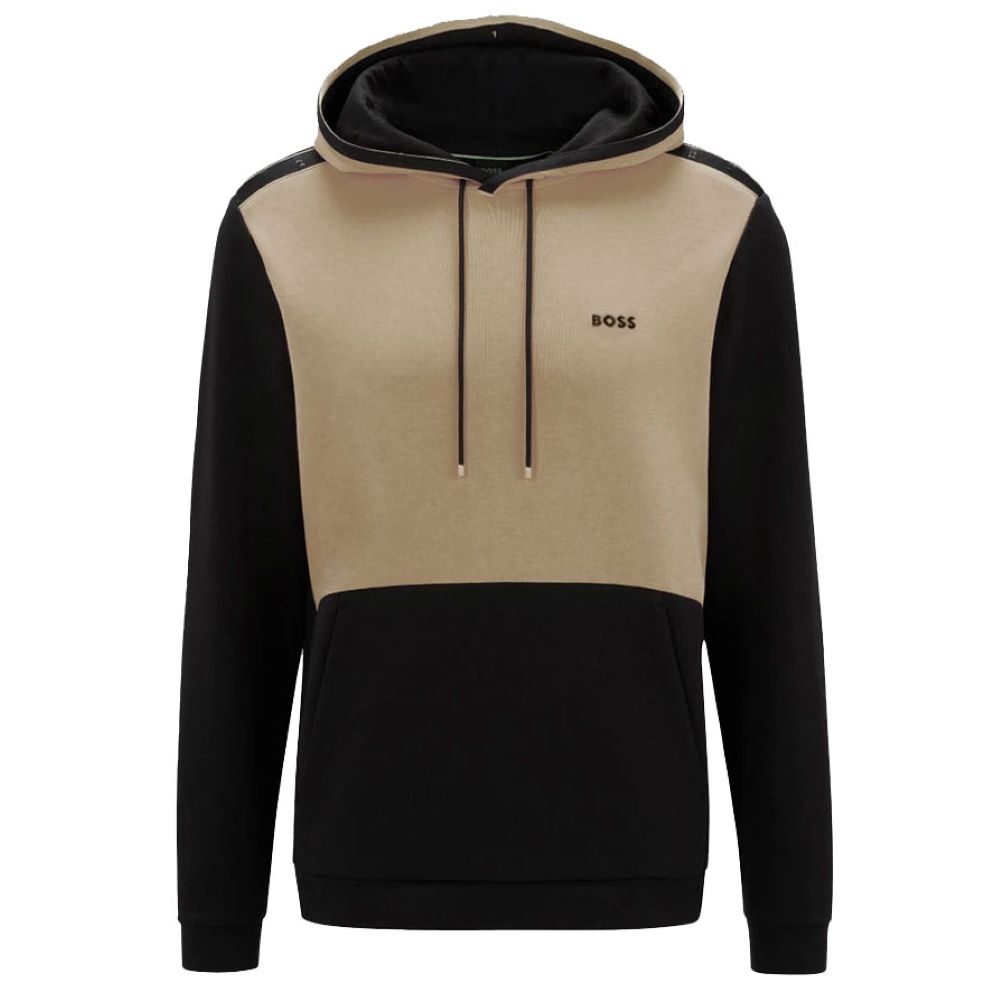 Hugo Boss Men's Soody Black Khaki Color Block Hoodie Sweatshirt