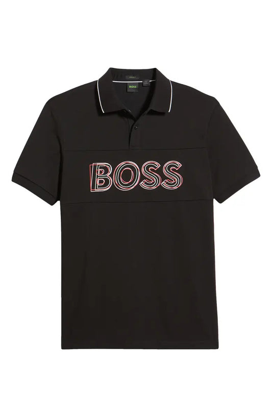 HUGO BOSS Men's Modern Center Logo Regular Fit Polo Shirt, Black Fog Short Sleeve T-Shirt