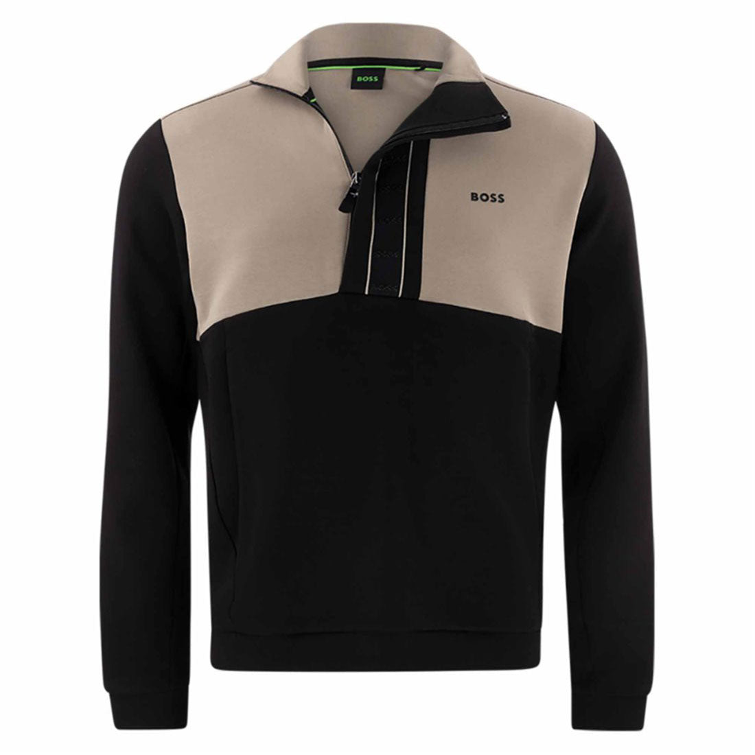 Hugo Boss Men's Sweat Black Beige Colorblock Half Zip Sweatshirt