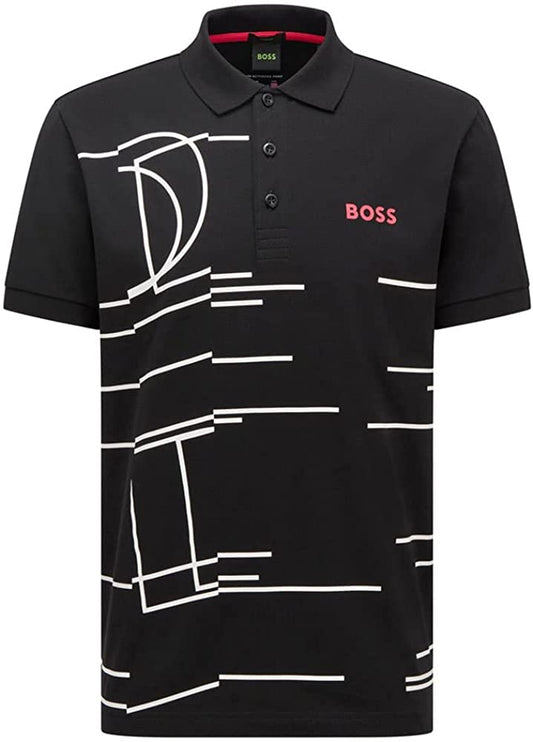 Hugo Boss Men's Black Paddy  Large Logo Short Sleeve Polo T-Shirt