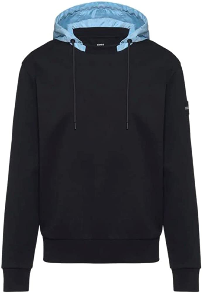 Hugo Boss Men's Seeger 93 Navy Blue Cotton Hoody Sweatshirt with Nylon Removable Hood