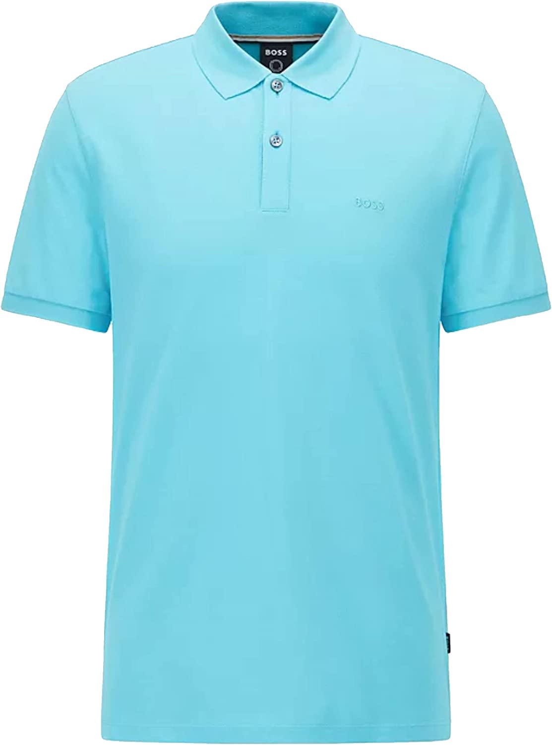 Hugo Boss Men's Pallas Open Blue Pique Cotton Logo Short Sleeve Polo T-Shirt