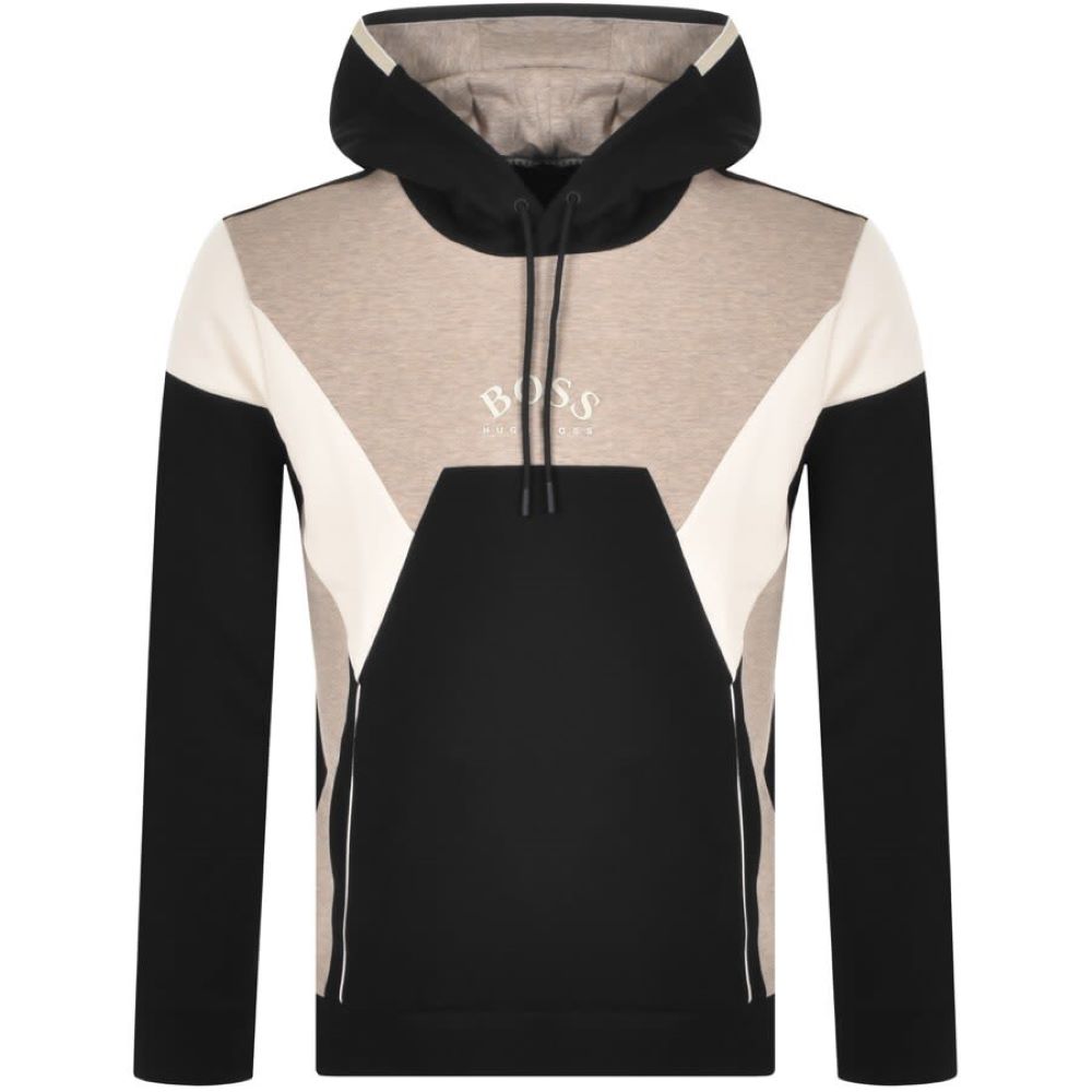 Hugo Boss Men's Soody  Black Beige Color Block Hooded Sweatshirt