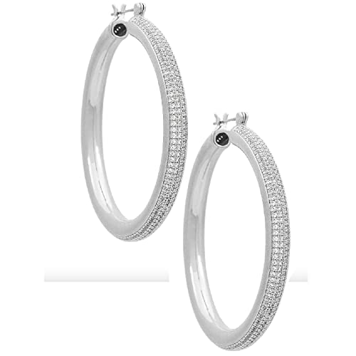 Luv AJ Women's Silver Pave Amalfi Large Hoop Earrings