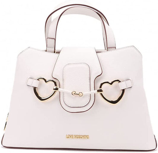 Love Moschino Women Gold Heart Enamel Logo Tote Leather Bag