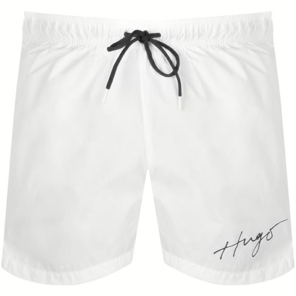 Hugo Boss Men Paol White Black Logo Drawstrings Swim Shorts Trunks