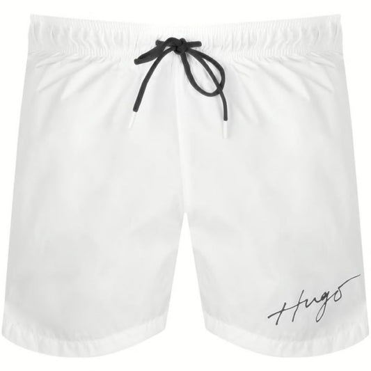 Hugo Boss Men Paol White Black Logo Drawstrings Swim Shorts Trunks