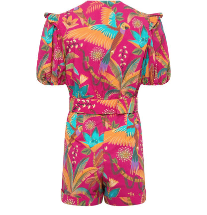 Farm Rio Women's Pink Macaw Party Cotton Romper