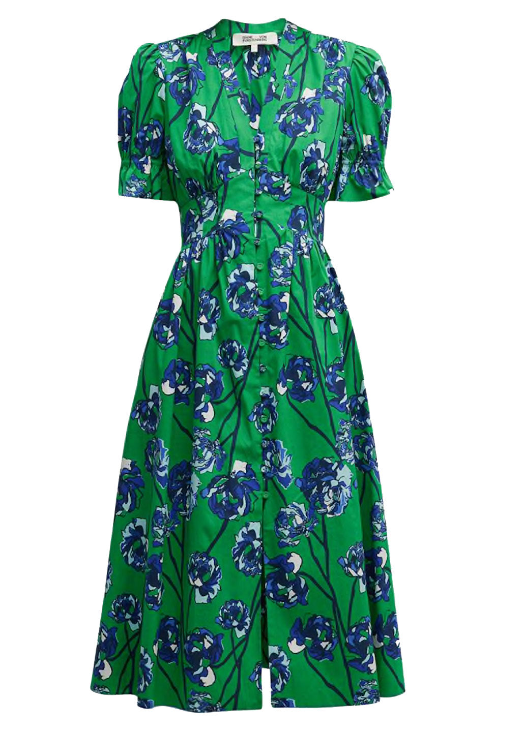 Diane Von Furstenberg Dvf Women Erica Dress Watercolor Floral Lg Indian Green