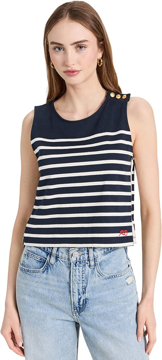 Rag & Bone Women Bardot Round Neckline Stripe Tank Top Navy