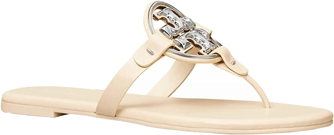 Tory Burch Women's Flats New Cream Metal Miller Thong Sandals
