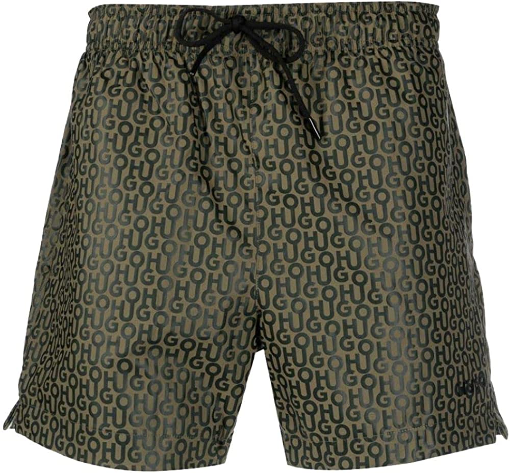 Hugo Boss Men Ayo Olive Green Drawstrings Swim Shorts