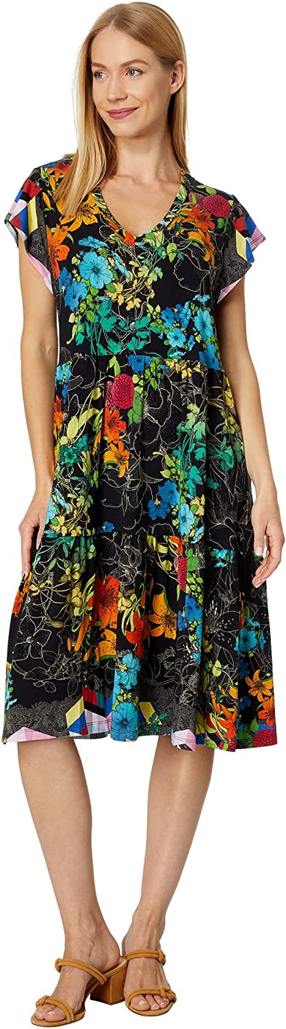 Johnny Was Women Nero Sequence Tiered Tea Knee Length Dress Multi