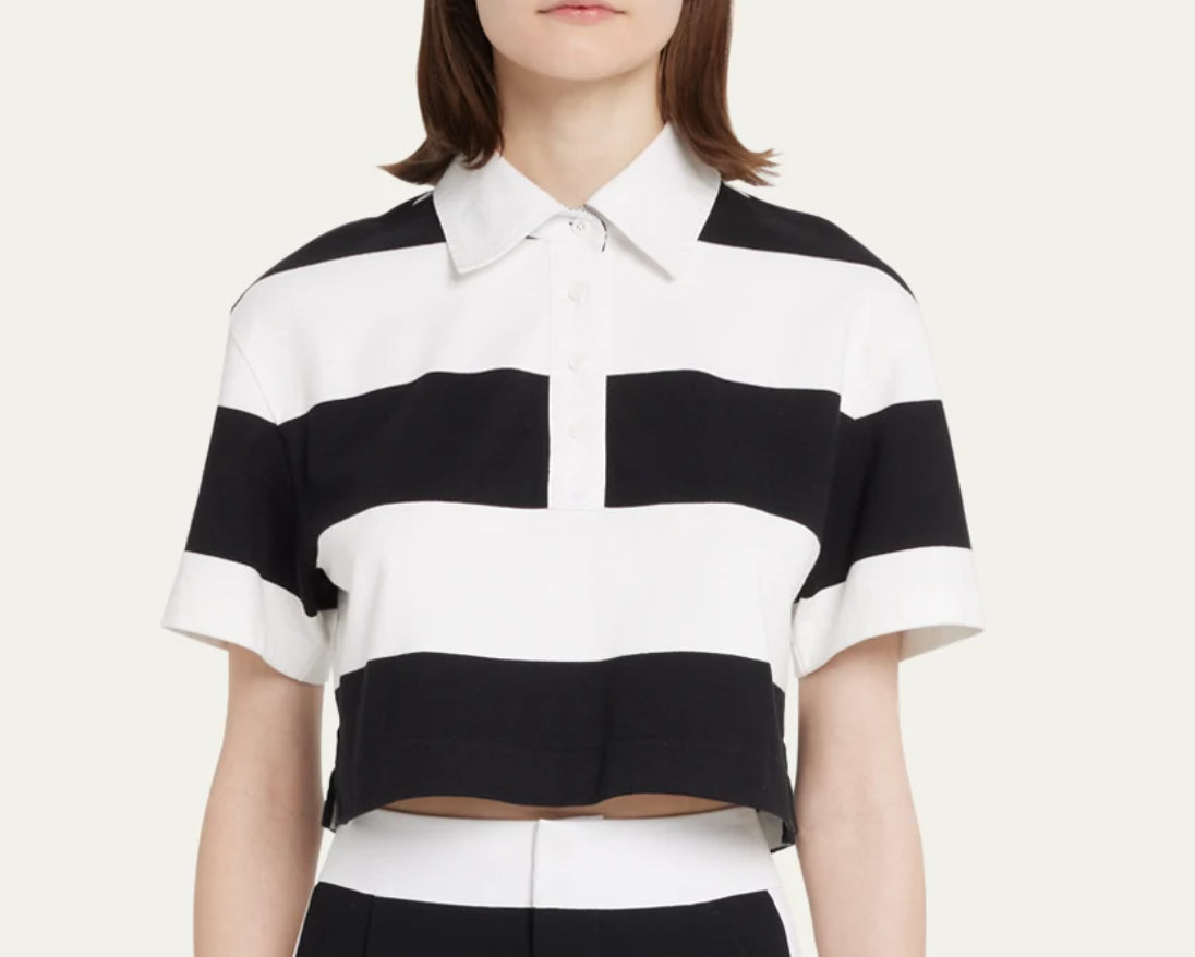 Alice + Olivia Women Treva Bxy Cropped Top Polo Shirt-Black/White