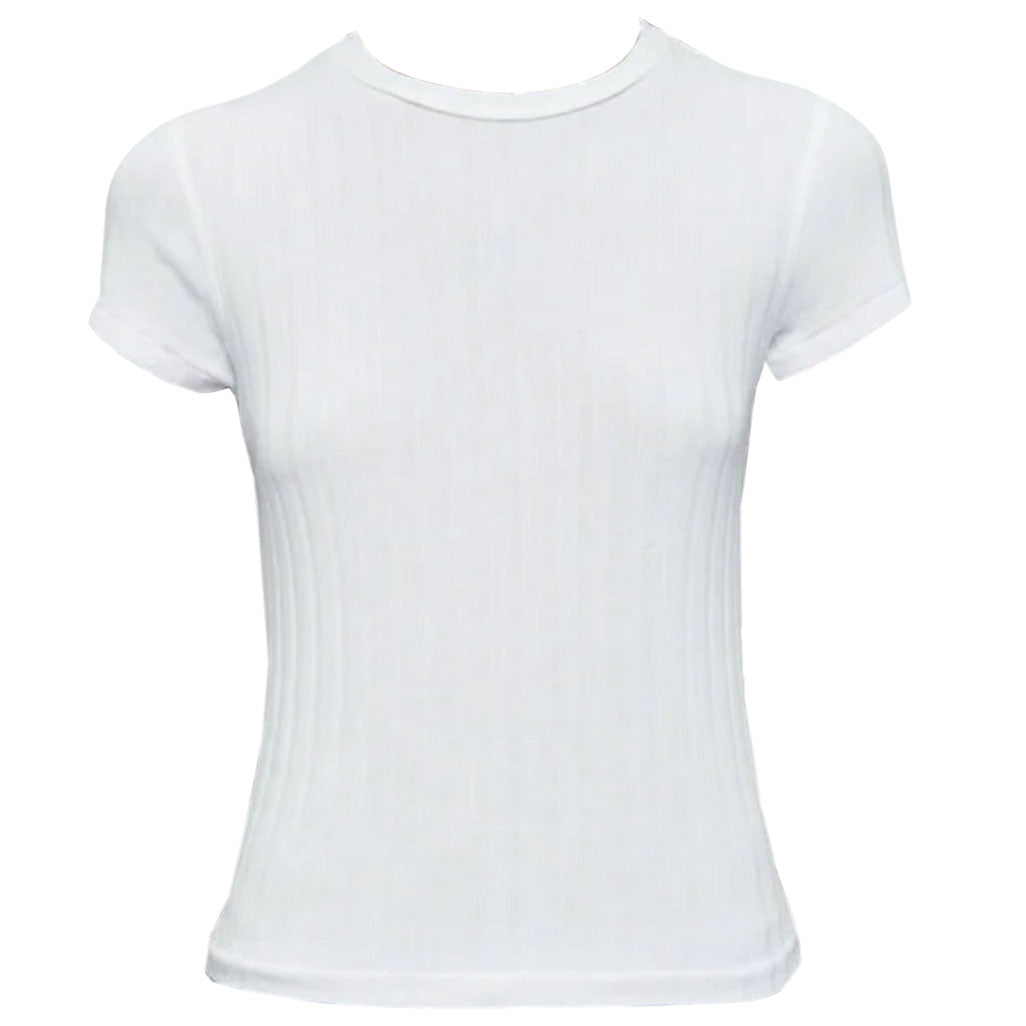 Re/Done Women Slim Fit Hemp Rib Baby Tee Optic White Cotton Cropped T-Shirt