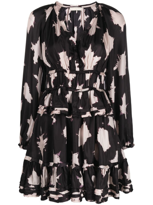 Ulla Johnson Women Emery Tie Dye Ruffled Mini Dress Noir Blur