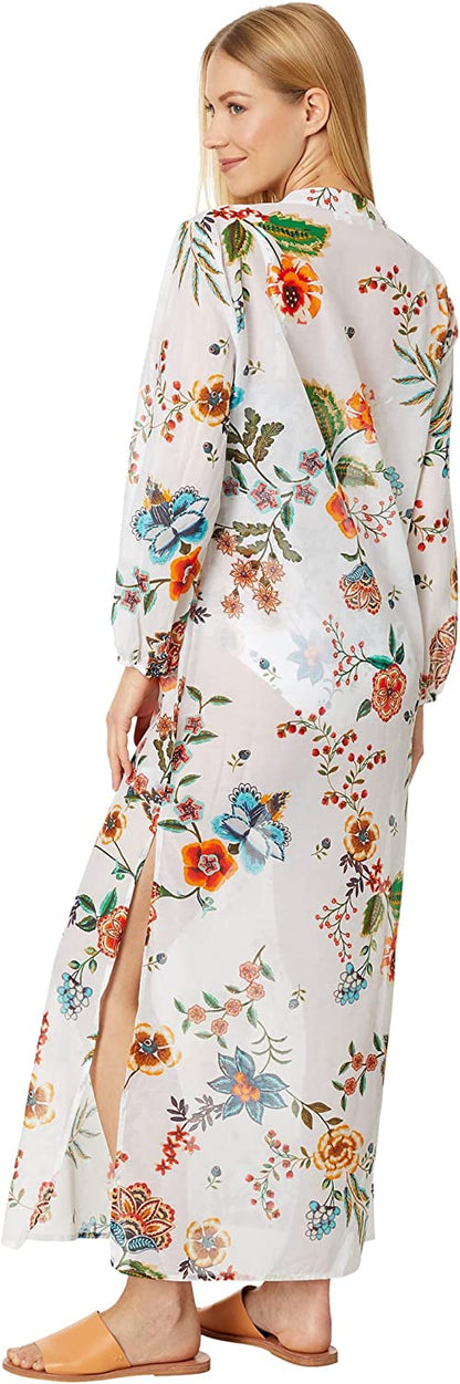 Johnny Was Women's Puff Sleeve Maxi Dress Multi White Floral Print