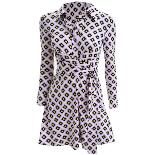 Diane Von Furstenberg Dvf Women Didi Painted Cube Lg Orchid Mini Shirt Dress