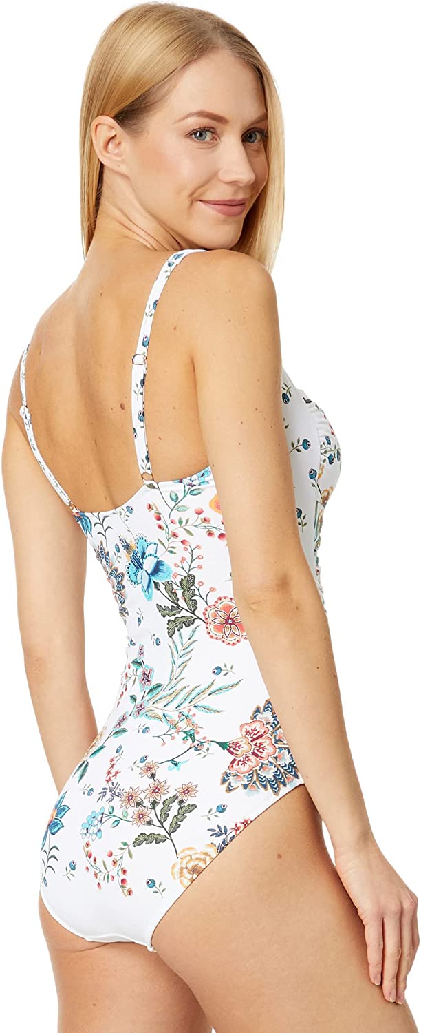 Johnny Was Women Ruched One-Piece Swimsuit White Floral