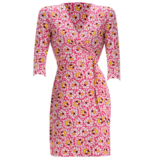 Diane von Furstenberg DVF Women New Julian Wrap Silk Jersey Dress Signature Pink