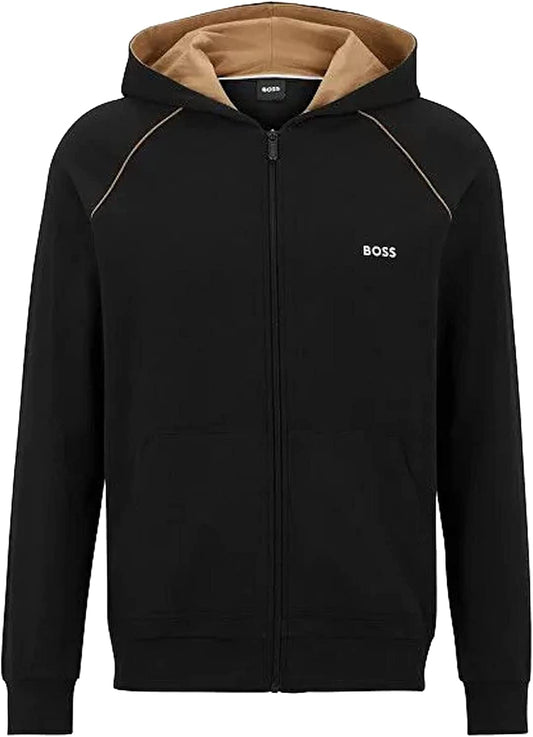 BOSS Men Mix&Match Zip Up Hoodie Cotton Sweatshirt Black Ink/Sepia