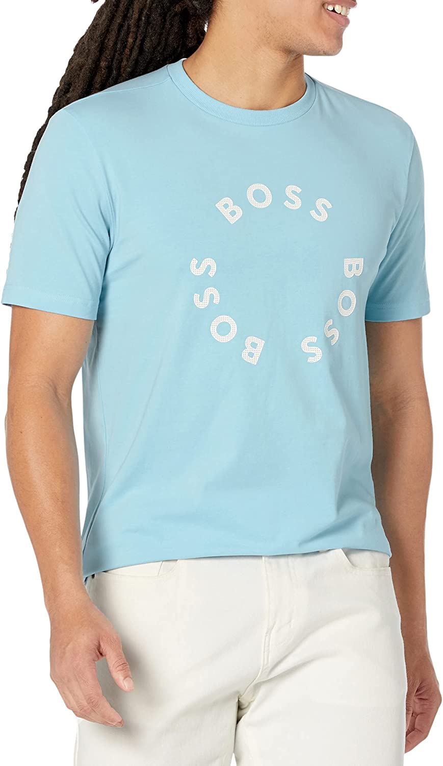 BOSS Men's Contrast Circle Logo Cotton T-Shirt, Clear Skies Blue