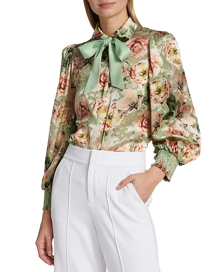 Alice + Olivia Women's Brentley Floral Tie Neck Blouse