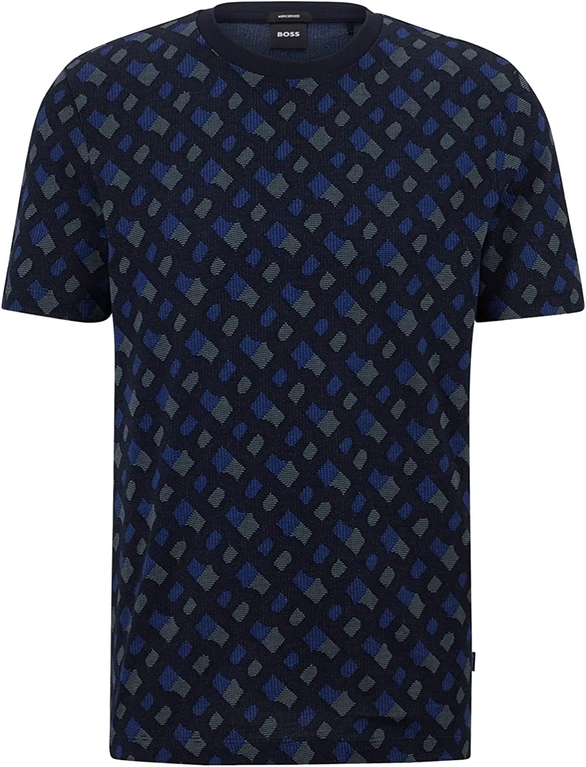 Hugo Boss Men's Blue Tiburt  Blue Jacquard Logo Short Sleeve Crew Neck T-Shirt