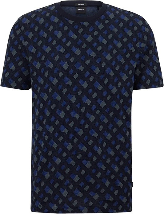 Hugo Boss Men's Blue Tiburt  Blue Jacquard Logo Short Sleeve Crew Neck T-Shirt