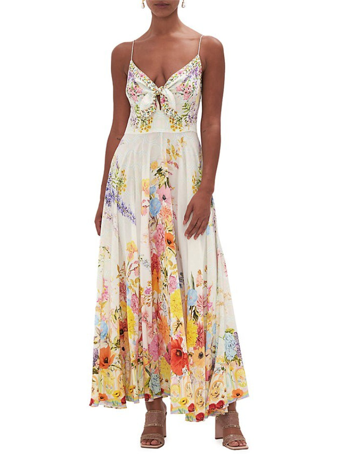 Camilla Women's Long Dress with Tie Front, Sunlight Symphony