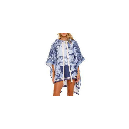 AGUA BENDITA Women's Delahila Shaka Blue Tower Cover Up Poncho