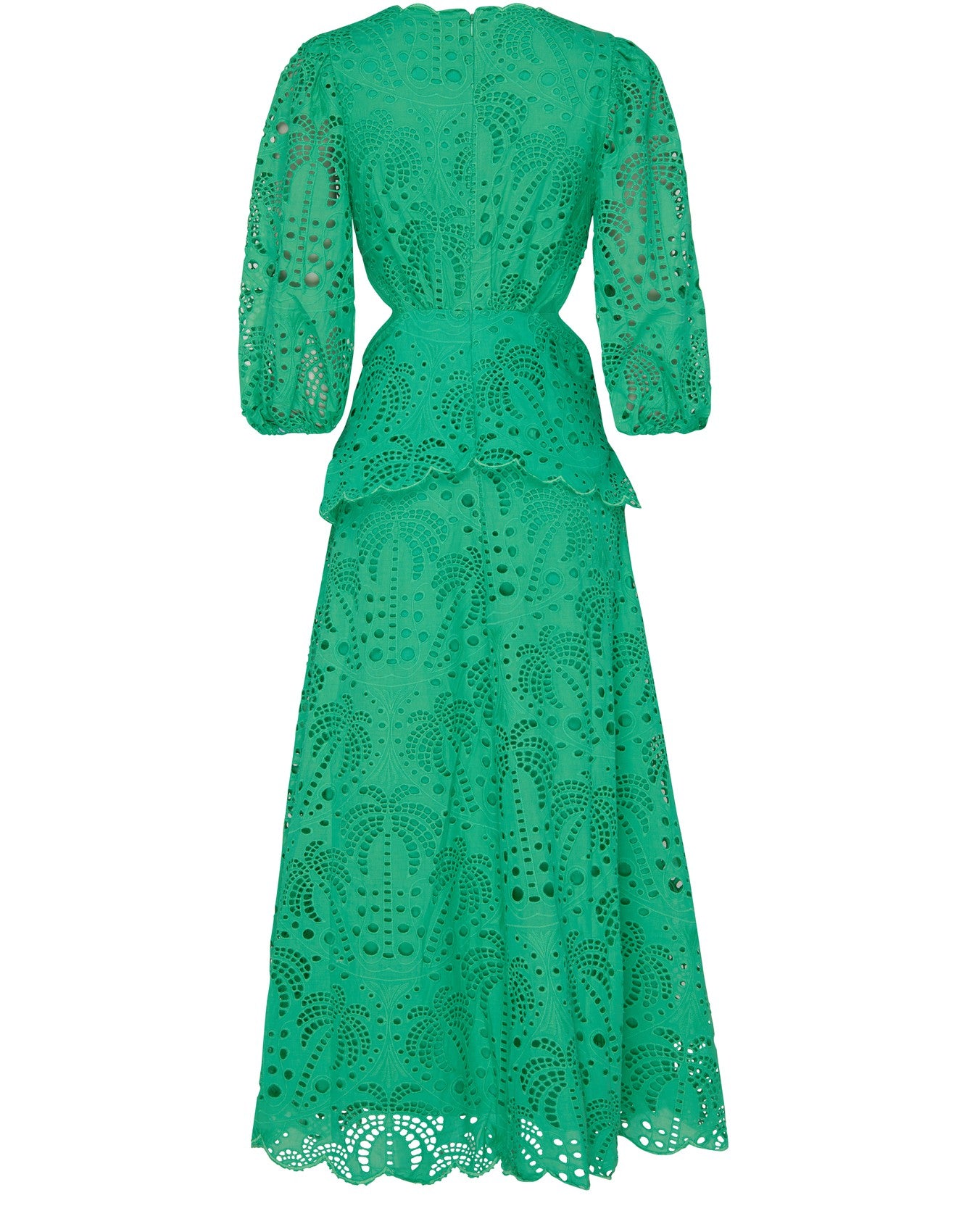 Farm Rio Women's Eyelet Richilieur V-Neck Midi-Dress Bright Green, L