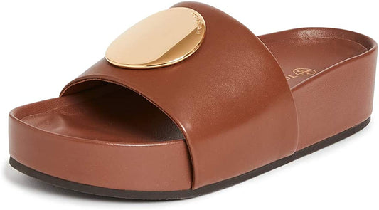 Tory Burch Women's Patos Leather Slides, Burnt Cuoio, 10