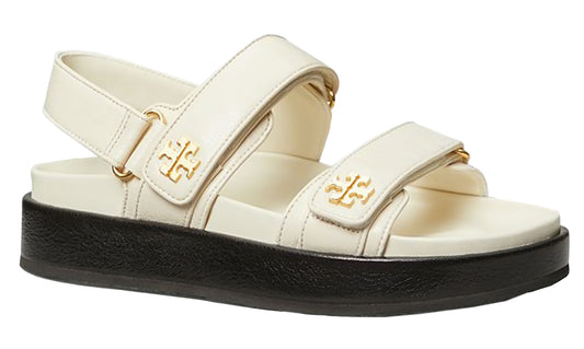 Tory Burch Women's Kira Leather Dual-Band Sport Sandals New Ivory, 10