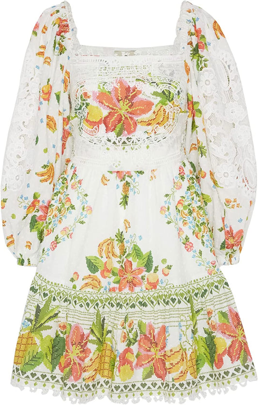 Farm Rio Tropical Romance Scarf Mini Dress Tropical Romance Off-White Scarf