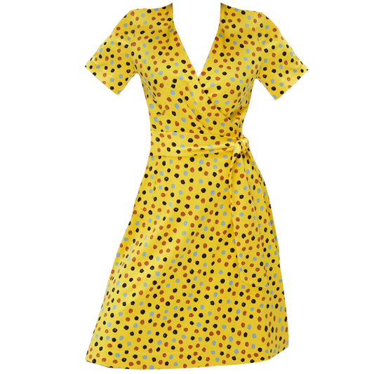 Diane von Furstenberg DVF Women's Palmina Wrap Mini Dress Lipstick Dot Sig Yellow