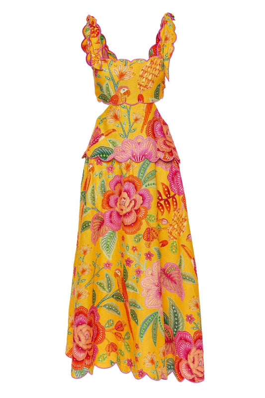 FARM Rio Women's Macaw Bloom Yellow Dress, Macaw Bloom Yellow, L