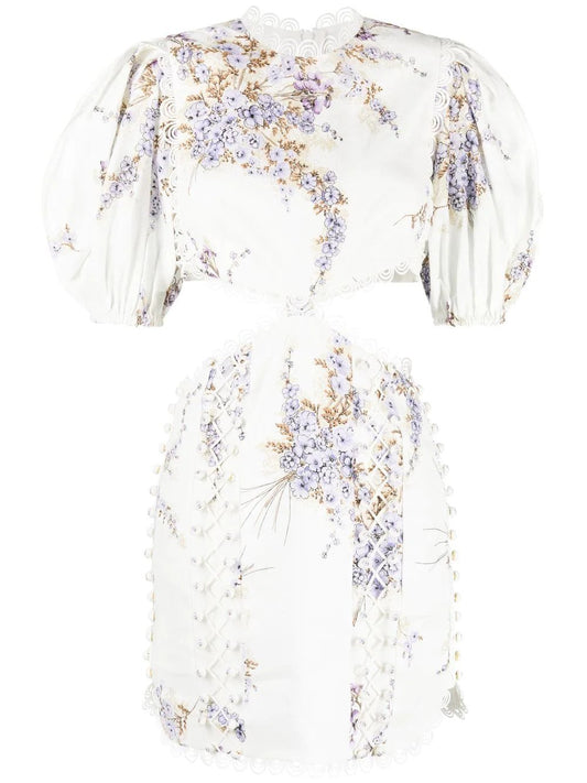 Zimmermann Jude Cut Out Mini Dress Mini Lilac Floral