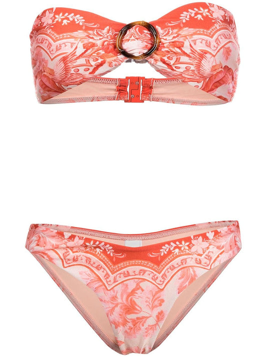 Zimmermann Lyre Bamboo Ring Bikini Red Palm