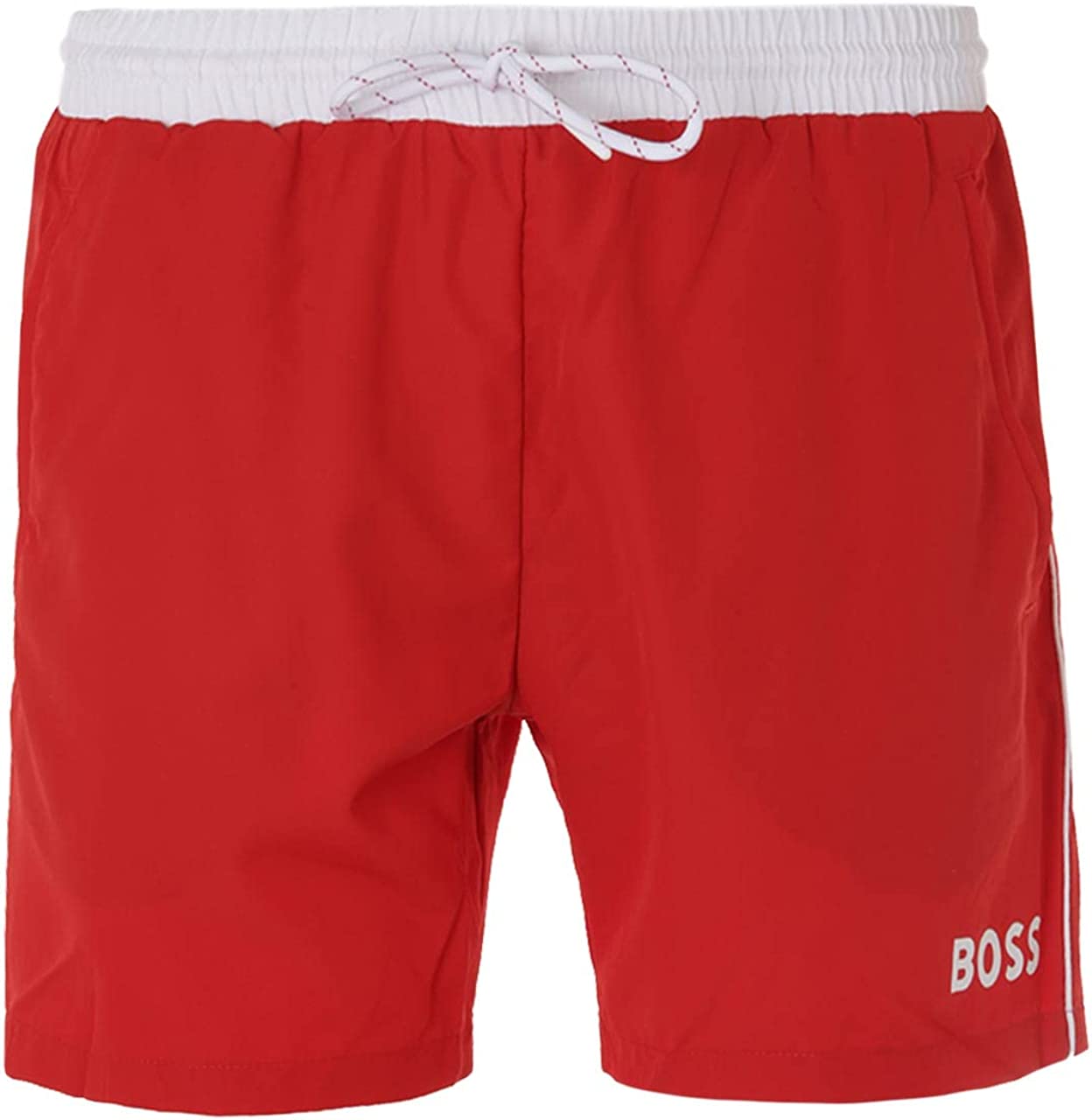 Hugo Boss Men Standard Medium Length Solid Swim Shorts Trunks Garnet Red