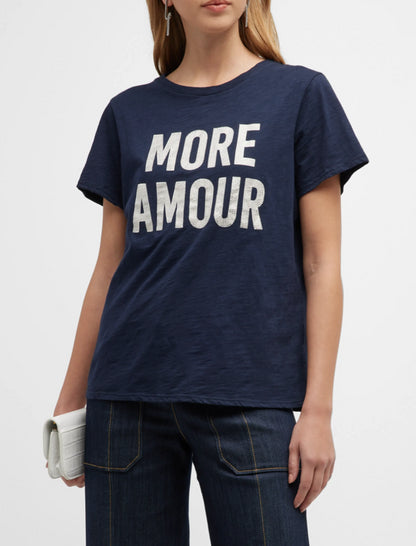 Cinq a Sept Women Tee Rhinestone More Amour Short Sleeve T-Shirt Navy