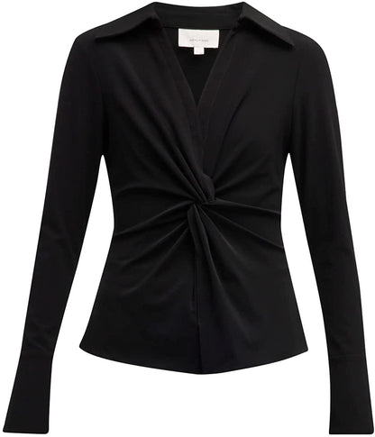 Cinq à Sept Womens Super Stretch McKenna Top Blouse, Black Long Sleeve