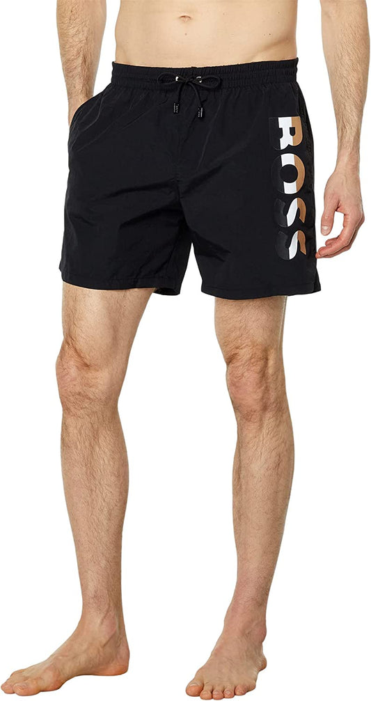 HUGO BOSS Men Bold Logo Drawstrings Swim Shorts Trunks Black