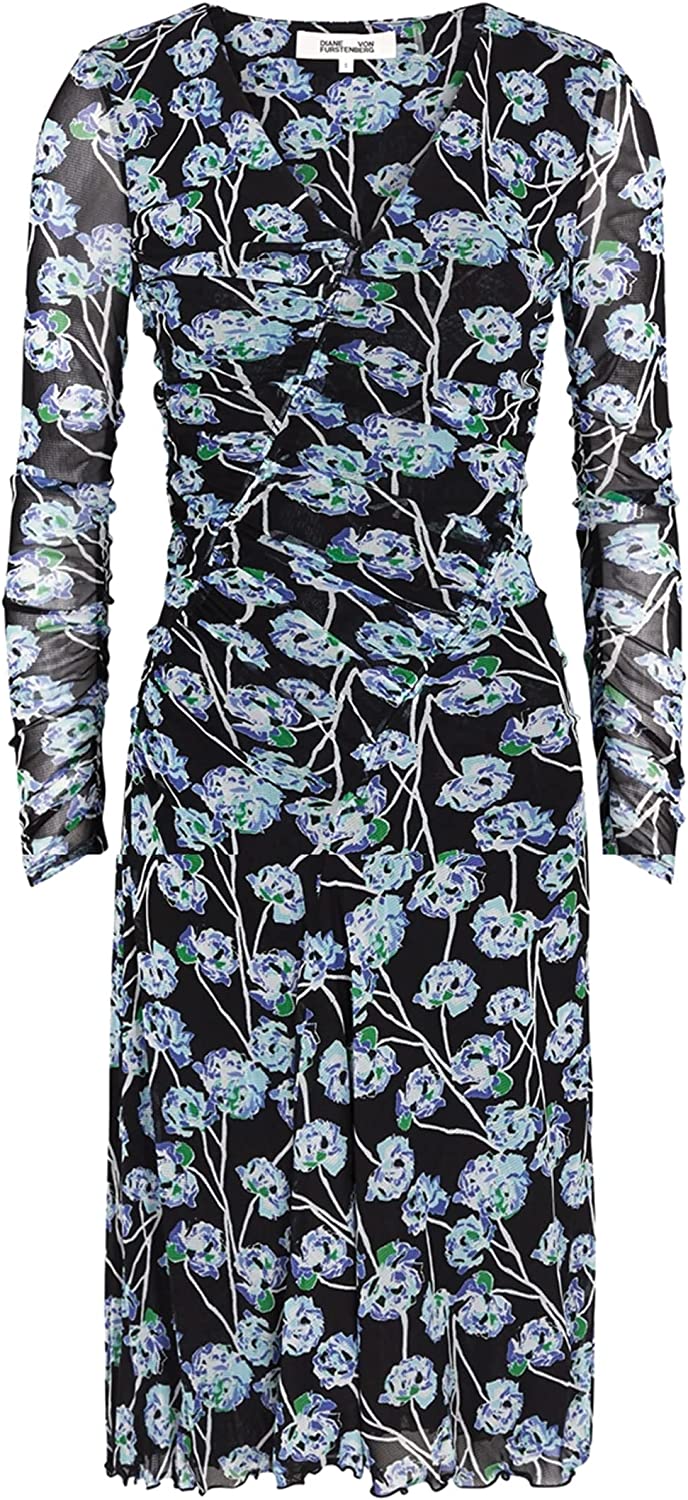 Diane Von Furstenberg Dvf Women Missy Dress Watercolor Floral Med Black